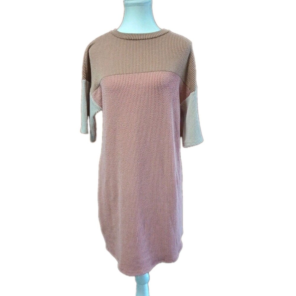 Women’s Sz M Stretchy Color Block Sweater Dress Summertime Elbow Sleeves Casual